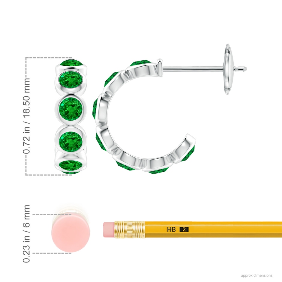 4mm AAAA Bezel-Set Emerald Huggie Hoop Earrings in White Gold ruler