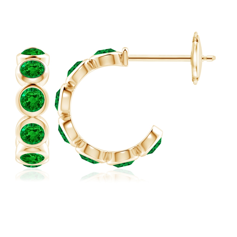 4mm AAAA Bezel-Set Emerald Huggie Hoop Earrings in Yellow Gold 