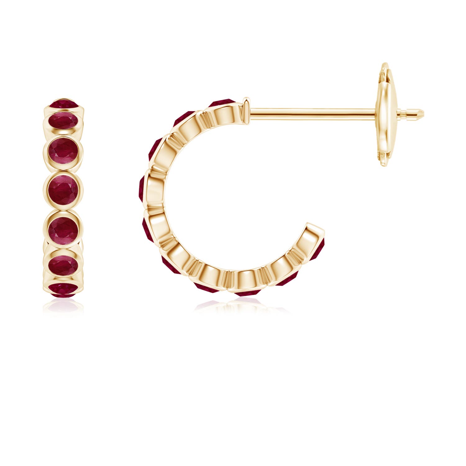 1.8mm A Bezel-Set Ruby Huggie Hoop Earrings in 18CT Yellow Gold