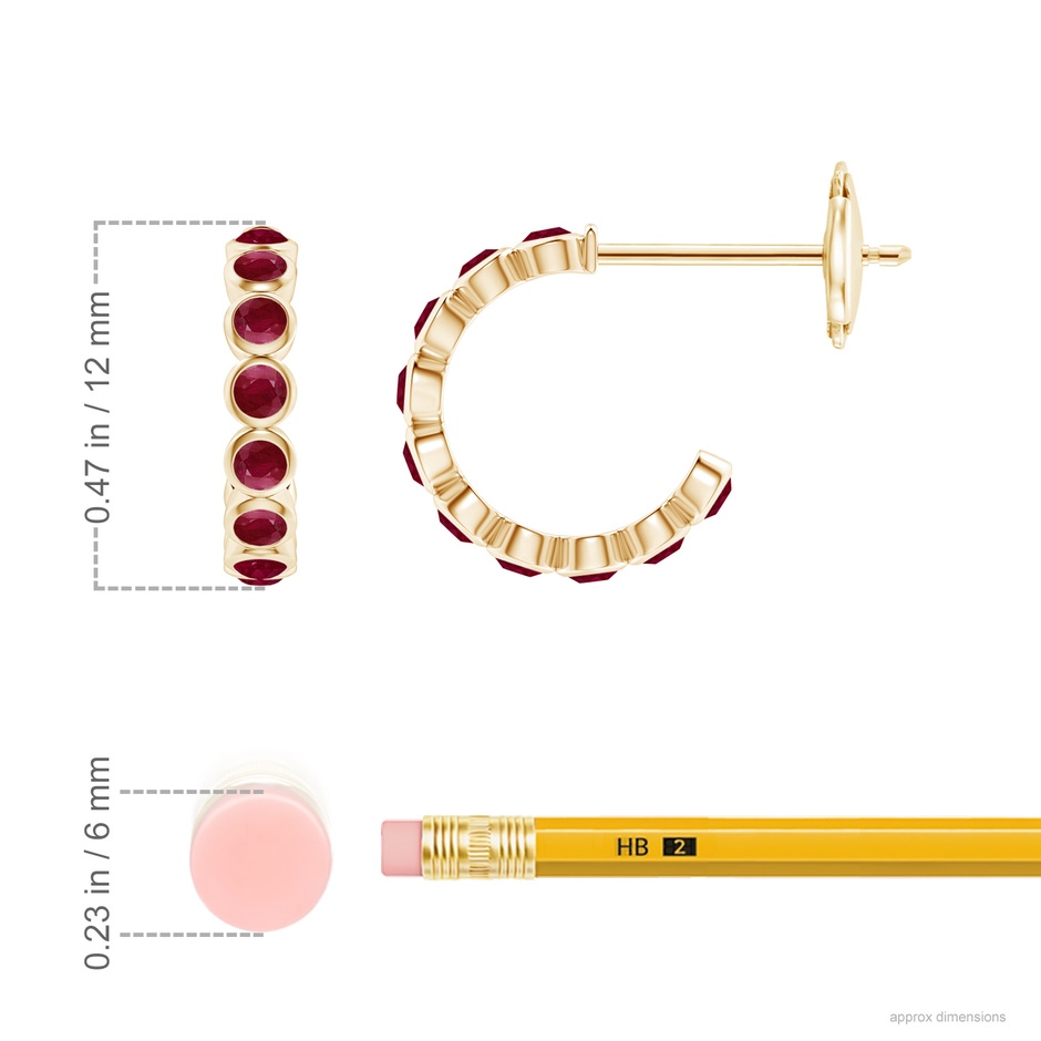 1.8mm A Bezel-Set Ruby Huggie Hoop Earrings in 18K Yellow Gold ruler