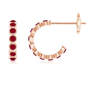 1.8mm AA Bezel-Set Ruby Huggie Hoop Earrings in 9K Rose Gold