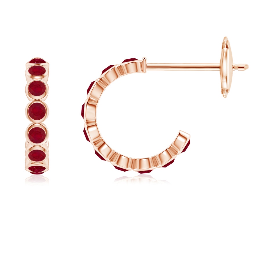 1.8mm AA Bezel-Set Ruby Huggie Hoop Earrings in 9K Rose Gold 
