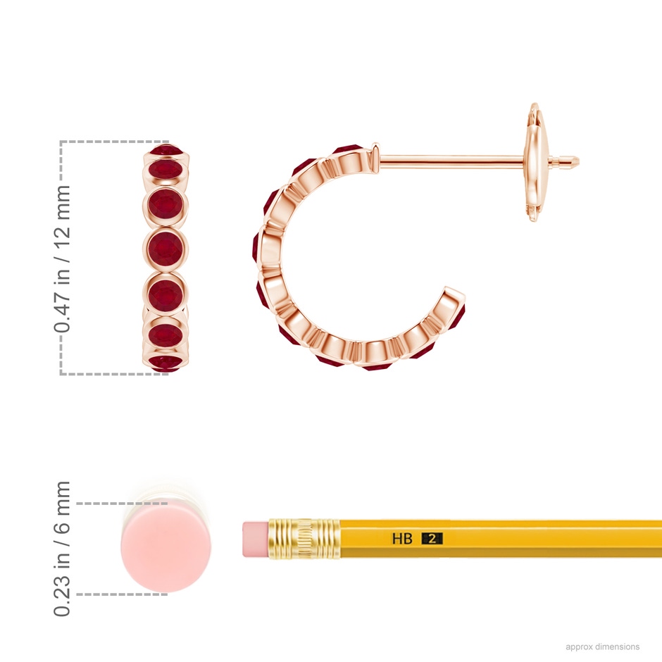 1.8mm AA Bezel-Set Ruby Huggie Hoop Earrings in 9K Rose Gold ruler