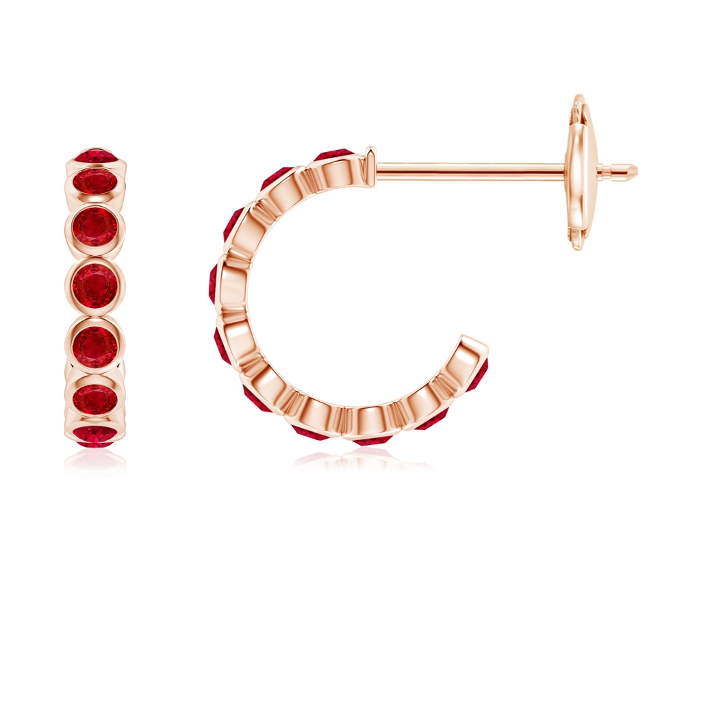 1.8mm AAA Bezel-Set Ruby Huggie Hoop Earrings in 9K Rose Gold