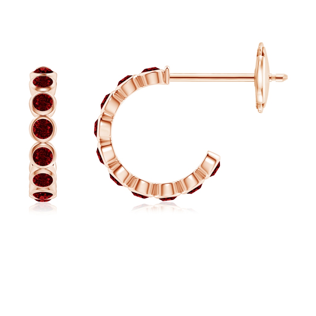1.8mm AAAA Bezel-Set Ruby Huggie Hoop Earrings in Rose Gold
