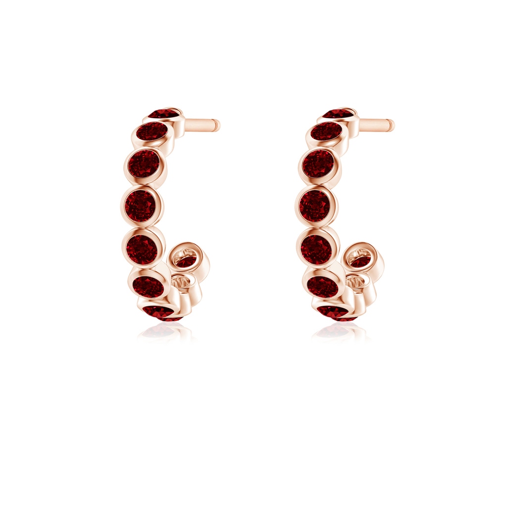 1.8mm AAAA Bezel-Set Ruby Huggie Hoop Earrings in Rose Gold Side 199