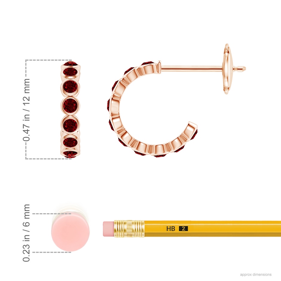 1.8mm AAAA Bezel-Set Ruby Huggie Hoop Earrings in Rose Gold ruler
