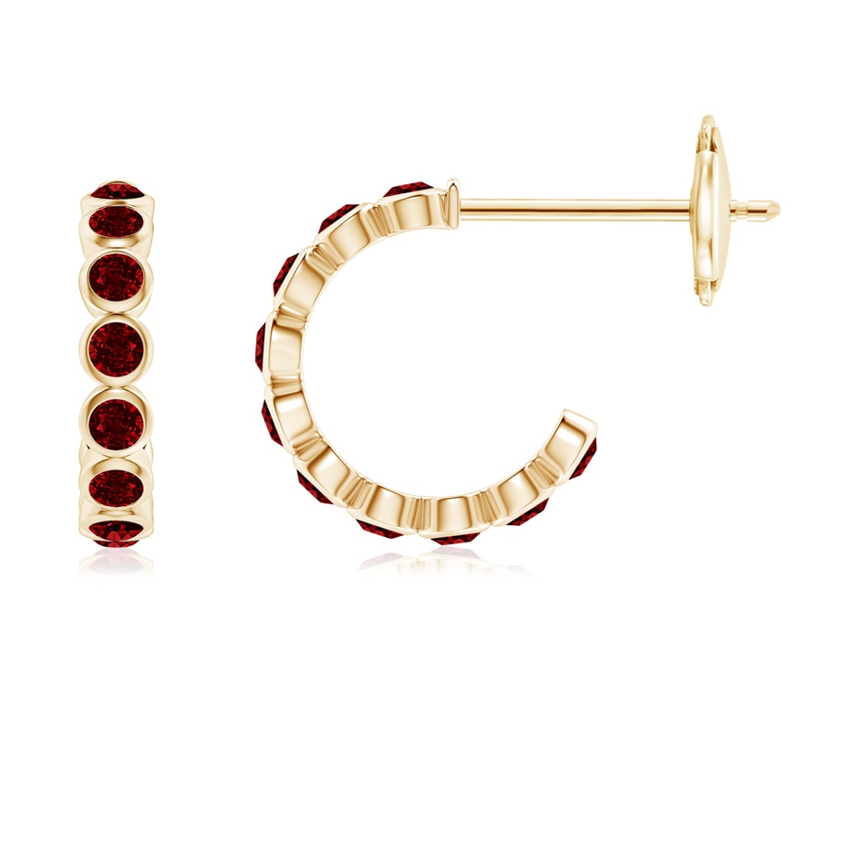 1.8mm AAAA Bezel-Set Ruby Huggie Hoop Earrings in Yellow Gold 