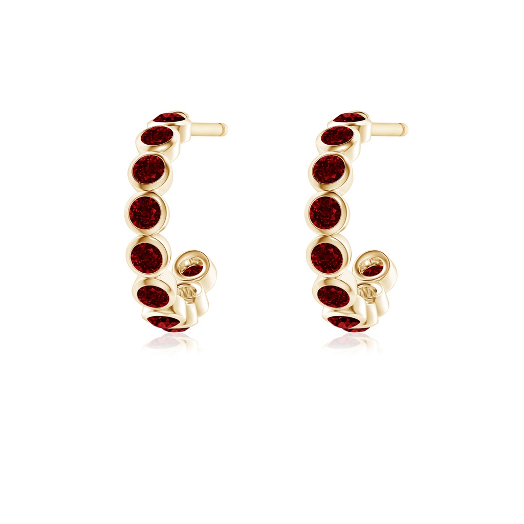 1.8mm AAAA Bezel-Set Ruby Huggie Hoop Earrings in Yellow Gold Side 199