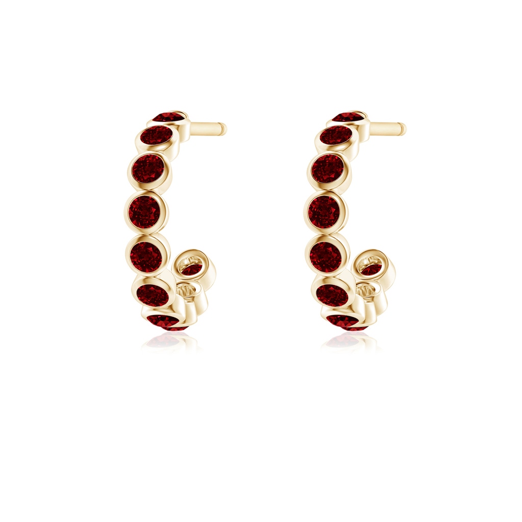 1.8mm AAAA Bezel-Set Ruby Huggie Hoop Earrings in Yellow Gold - side 199