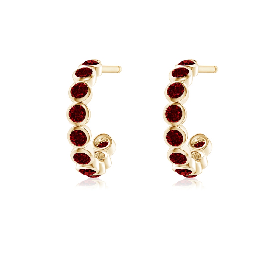 1.8mm AAAA Bezel-Set Ruby Huggie Hoop Earrings in Yellow Gold side 199