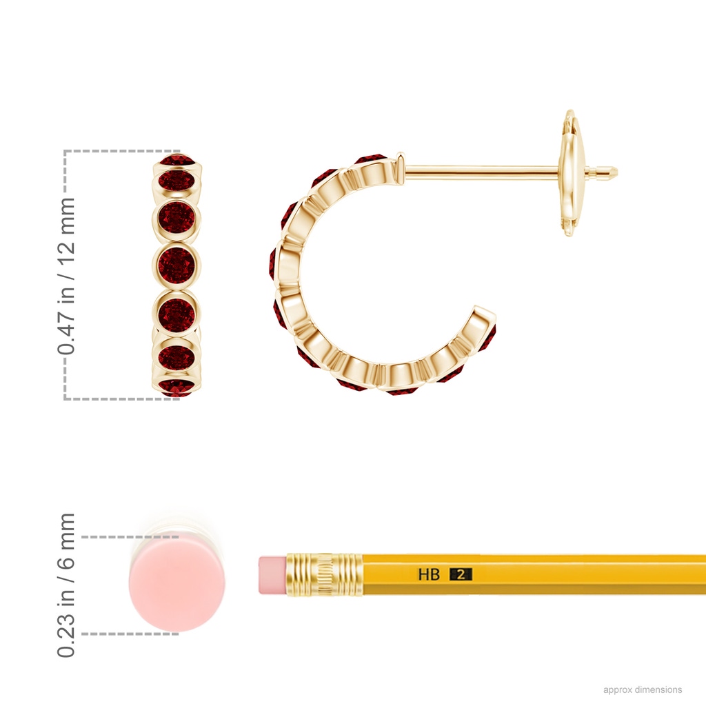 1.8mm AAAA Bezel-Set Ruby Huggie Hoop Earrings in Yellow Gold ruler