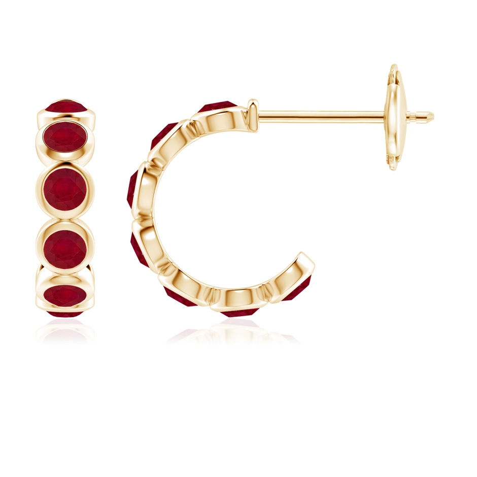 3.5mm AA Bezel-Set Ruby Huggie Hoop Earrings in Yellow Gold 