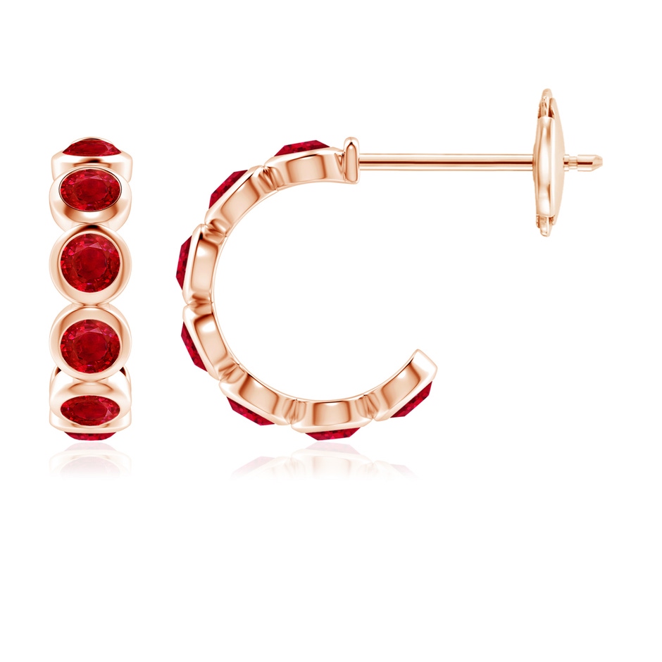 3.5mm AAA Bezel-Set Ruby Huggie Hoop Earrings in Rose Gold 