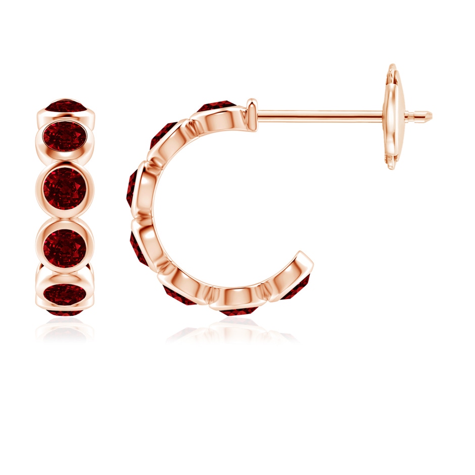 3.5mm AAAA Bezel-Set Ruby Huggie Hoop Earrings in Rose Gold 