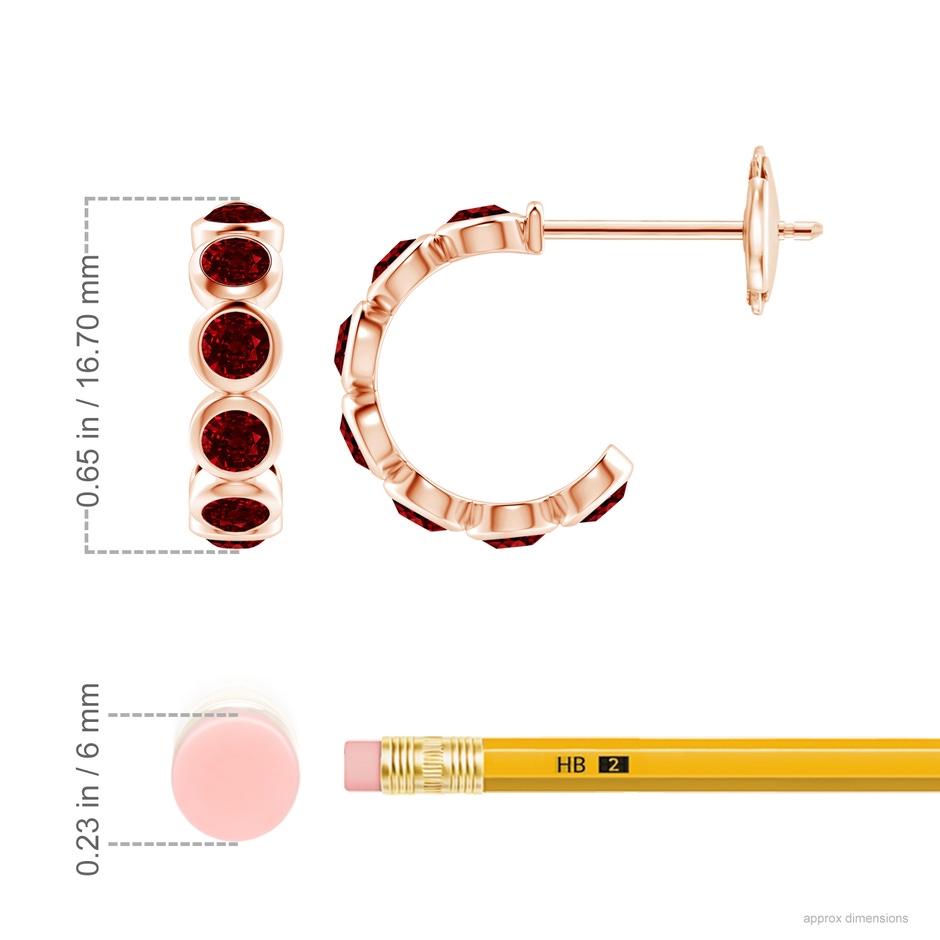 3.5mm AAAA Bezel-Set Ruby Huggie Hoop Earrings in Rose Gold ruler