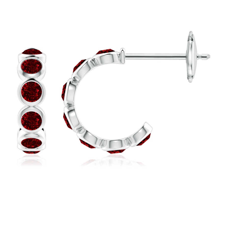 3.5mm AAAA Bezel-Set Ruby Huggie Hoop Earrings in White Gold 