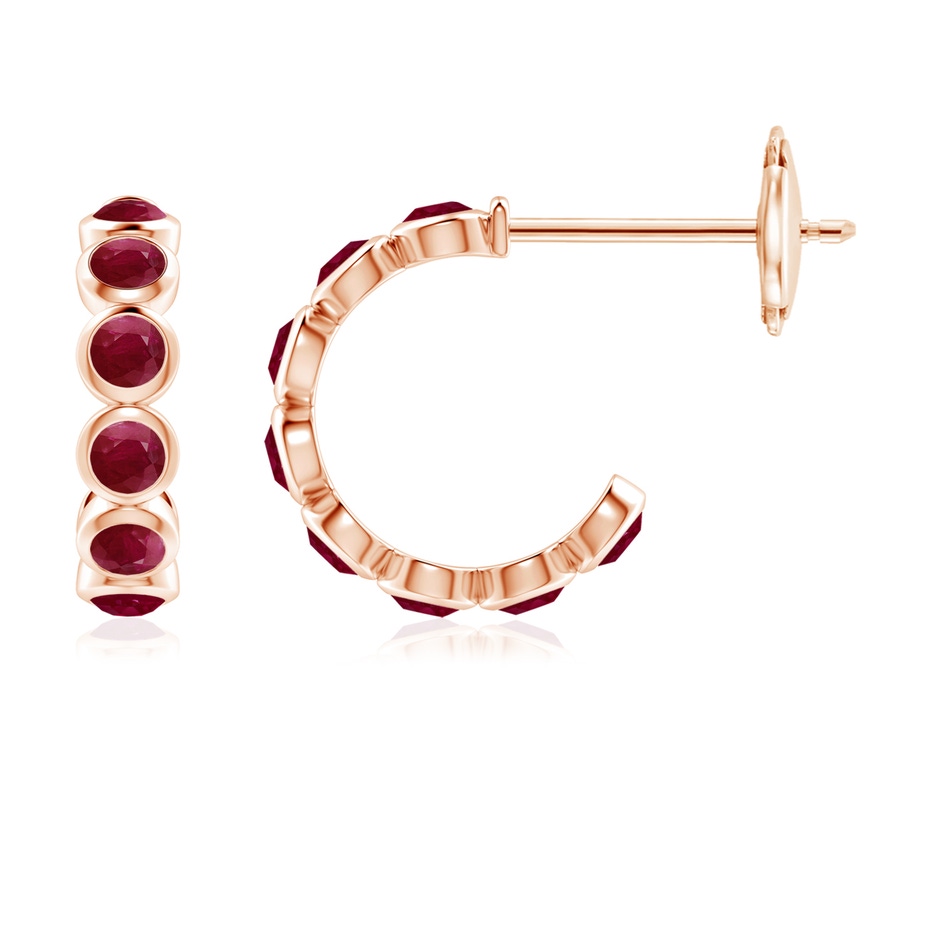 3mm A Bezel-Set Ruby Huggie Hoop Earrings in Rose Gold 