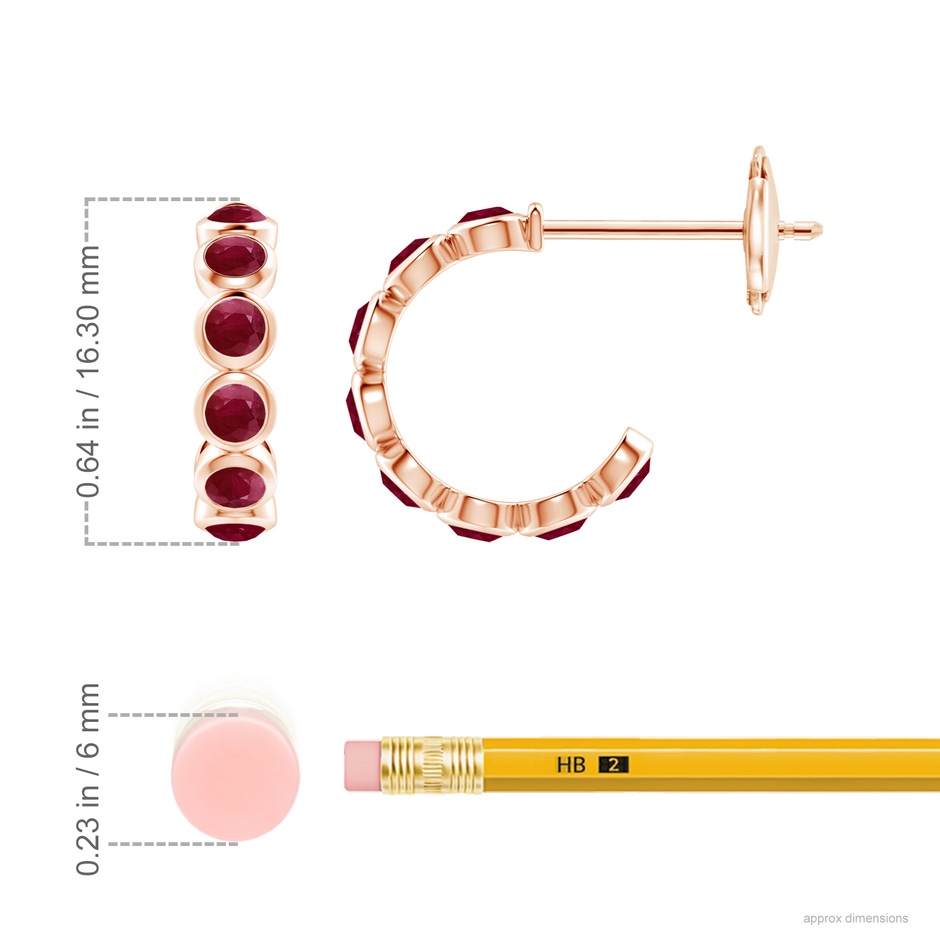 3mm A Bezel-Set Ruby Huggie Hoop Earrings in Rose Gold ruler