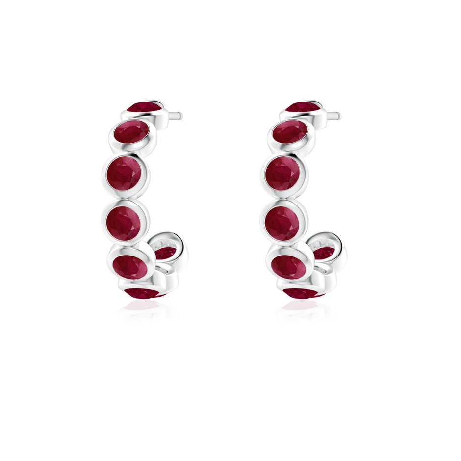 3mm A Bezel-Set Ruby Huggie Hoop Earrings in White Gold side 199