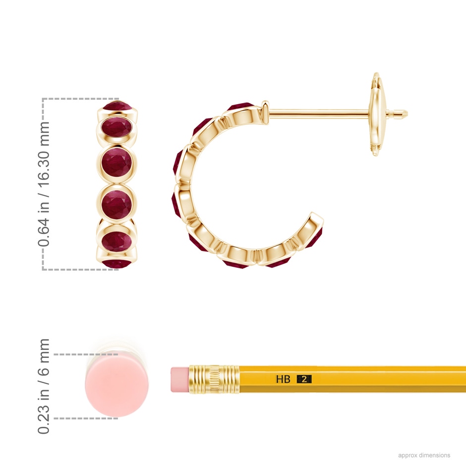 3mm A Bezel-Set Ruby Huggie Hoop Earrings in Yellow Gold ruler