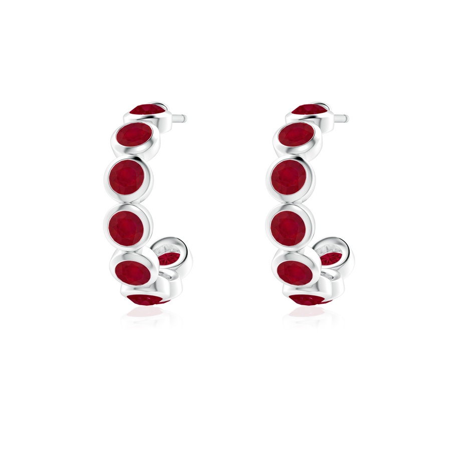 3mm AA Bezel-Set Ruby Huggie Hoop Earrings in White Gold side 199