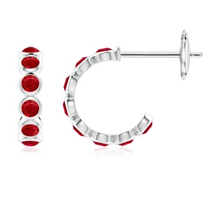 3mm AAA Bezel-Set Ruby Huggie Hoop Earrings in 18K White Gold