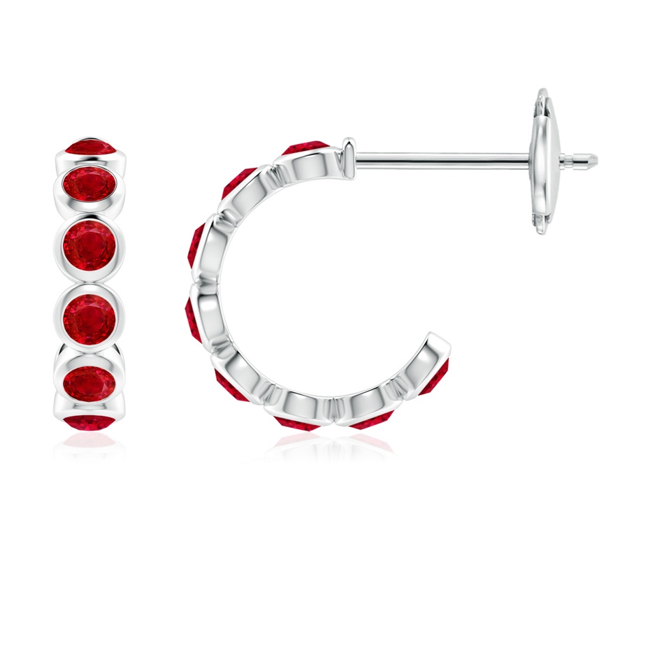 3mm AAA Bezel-Set Ruby Huggie Hoop Earrings in 18K White Gold 