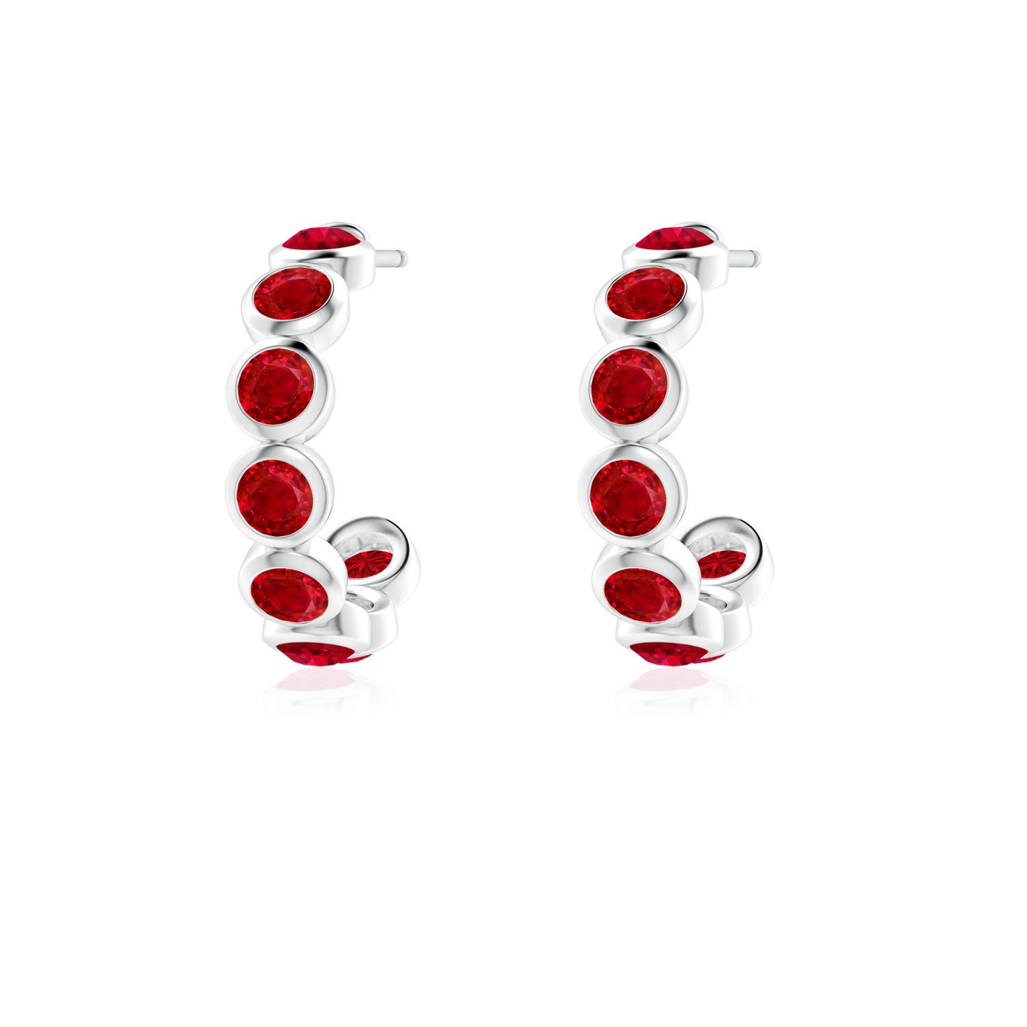 3mm AAA Bezel-Set Ruby Huggie Hoop Earrings in 18CT White Gold - side 2