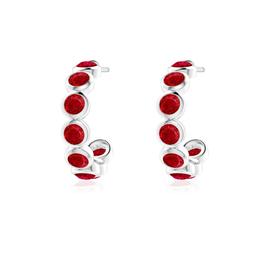 3mm AAA Bezel-Set Ruby Huggie Hoop Earrings in 18K White Gold side 199