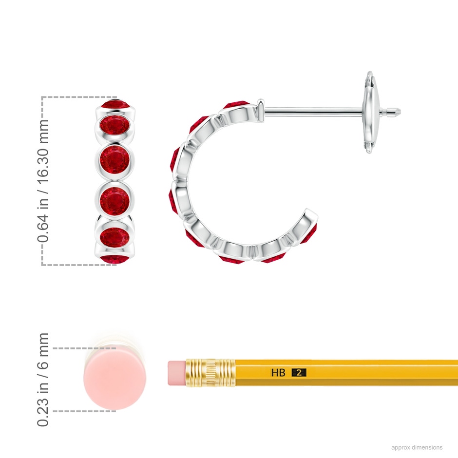 3mm AAA Bezel-Set Ruby Huggie Hoop Earrings in 18K White Gold ruler