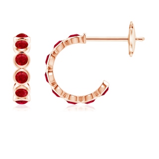 3mm AAA Bezel-Set Ruby Huggie Hoop Earrings in 9K Rose Gold