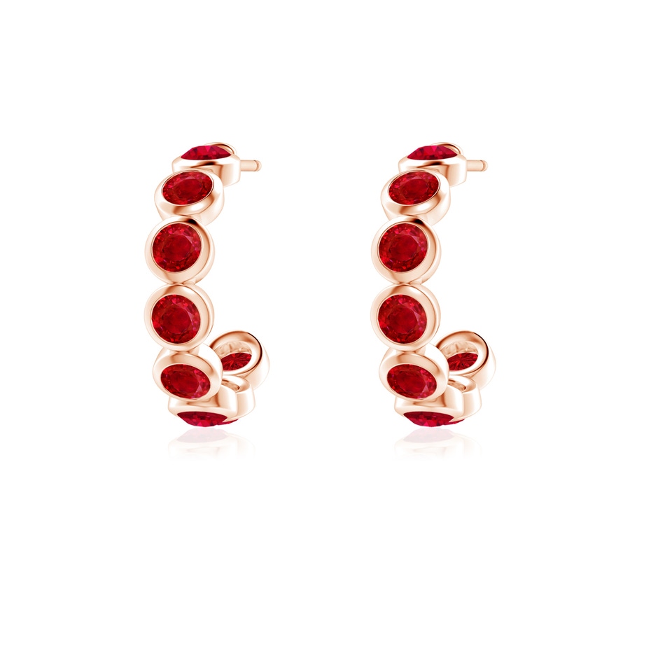 3mm AAA Bezel-Set Ruby Huggie Hoop Earrings in Rose Gold side 199