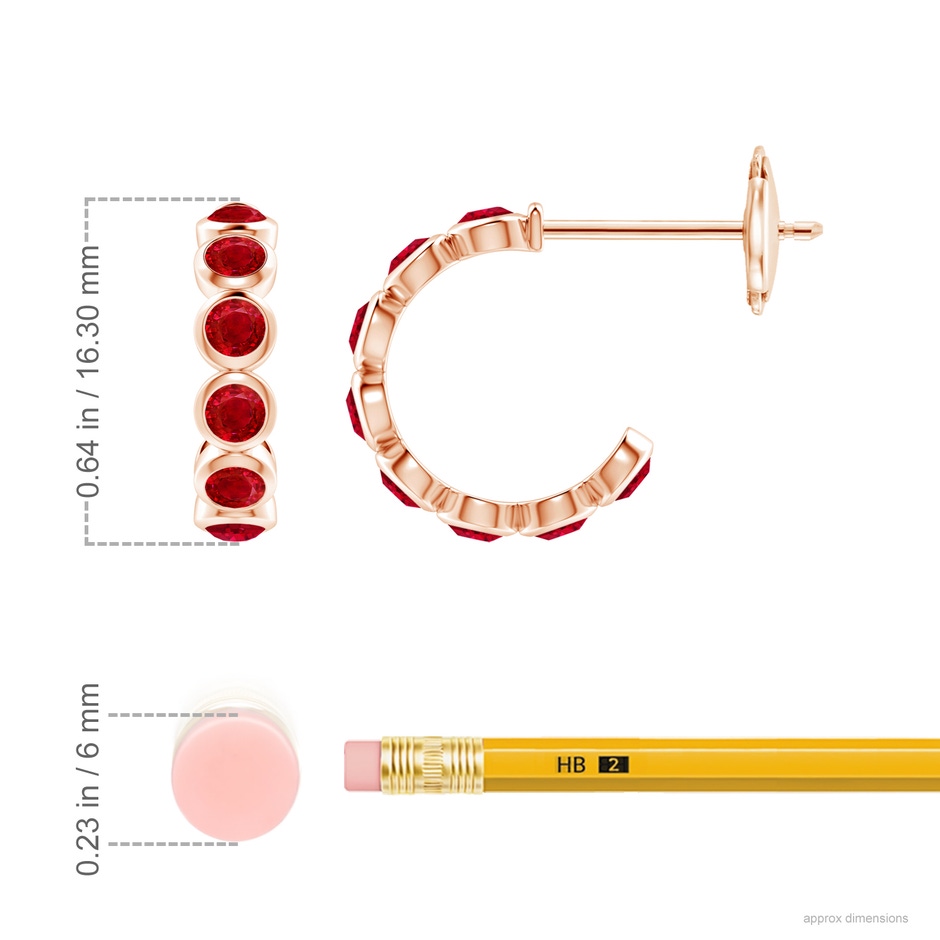 3mm AAA Bezel-Set Ruby Huggie Hoop Earrings in Rose Gold ruler