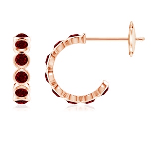 3mm AAAA Bezel-Set Ruby Huggie Hoop Earrings in 9K Rose Gold