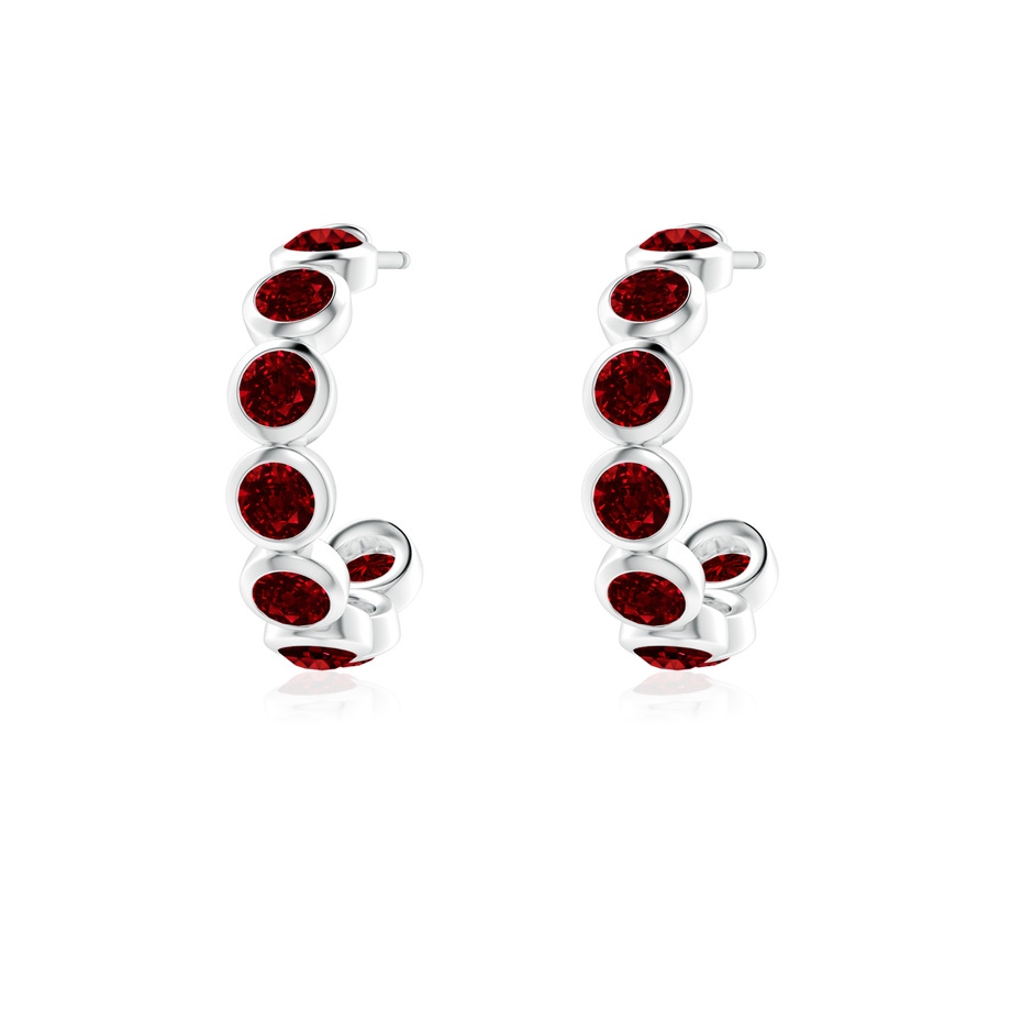 3mm AAAA Bezel-Set Ruby Huggie Hoop Earrings in White Gold side 199