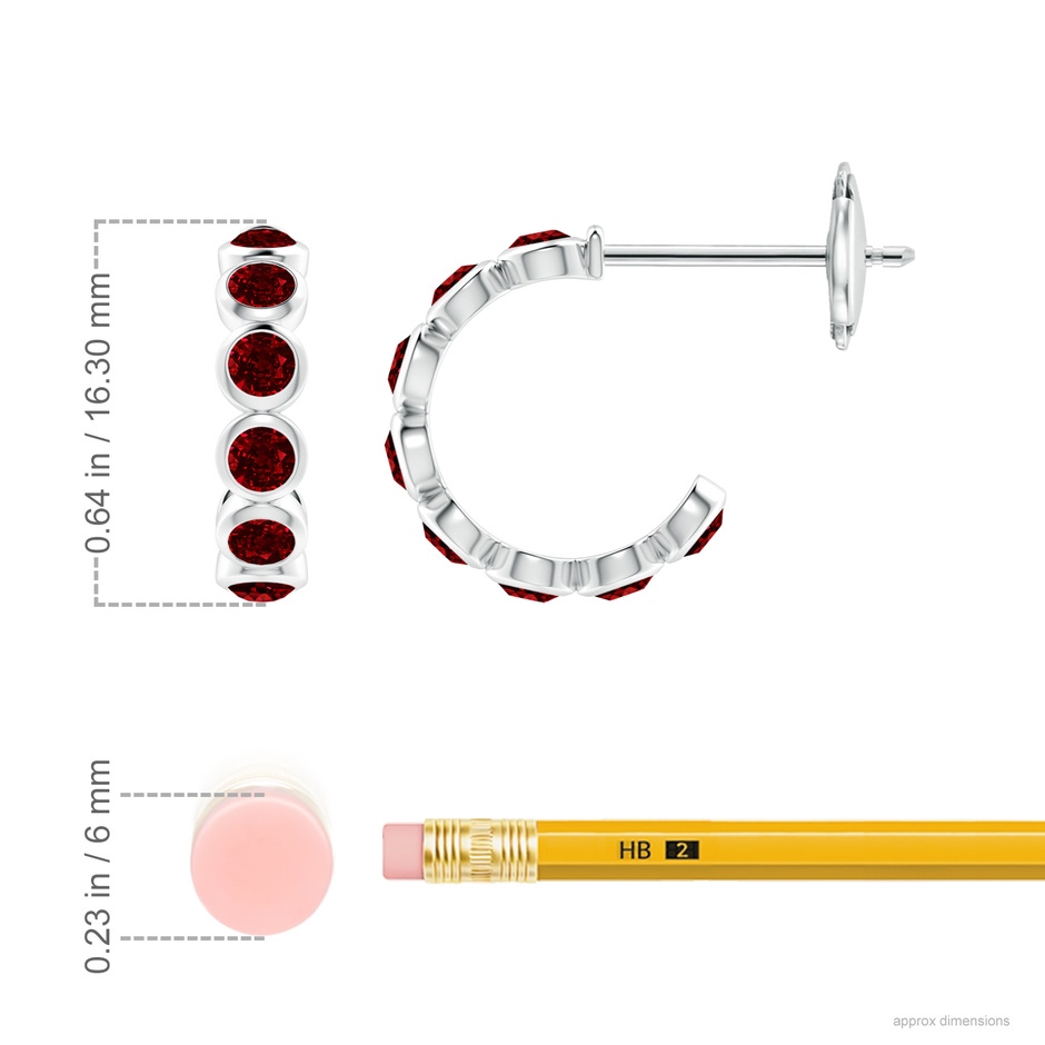 3mm AAAA Bezel-Set Ruby Huggie Hoop Earrings in White Gold ruler