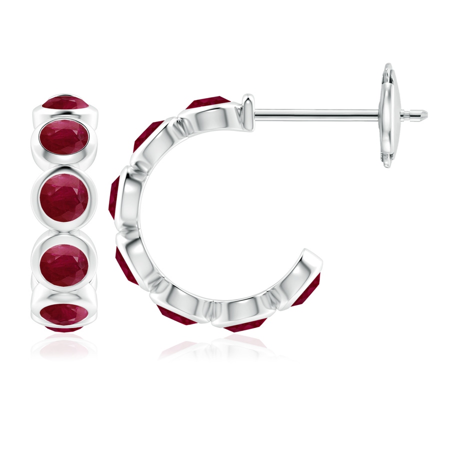 4mm A Bezel-Set Ruby Huggie Hoop Earrings in 18K White Gold 