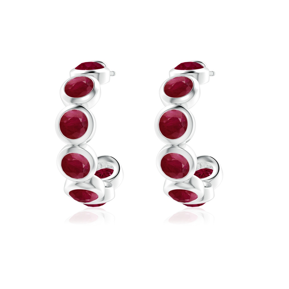 4mm A Bezel-Set Ruby Huggie Hoop Earrings in 18K White Gold side 199