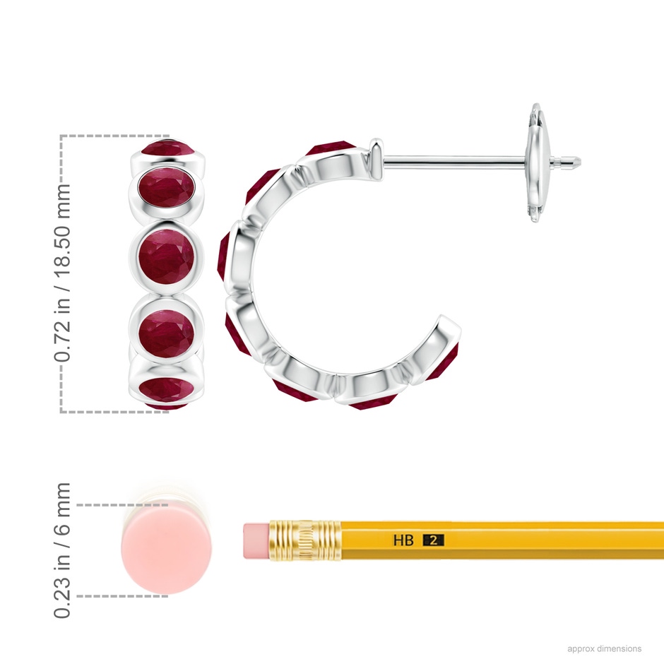 4mm A Bezel-Set Ruby Huggie Hoop Earrings in 18K White Gold ruler