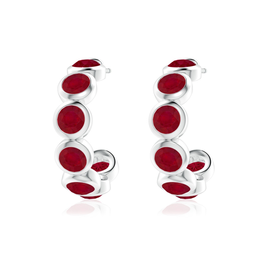 4mm AA Bezel-Set Ruby Huggie Hoop Earrings in White Gold side 199