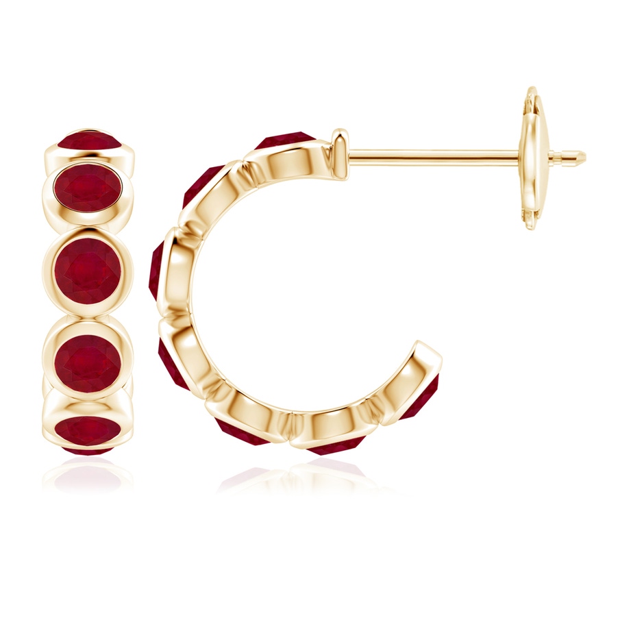 4mm AA Bezel-Set Ruby Huggie Hoop Earrings in Yellow Gold 