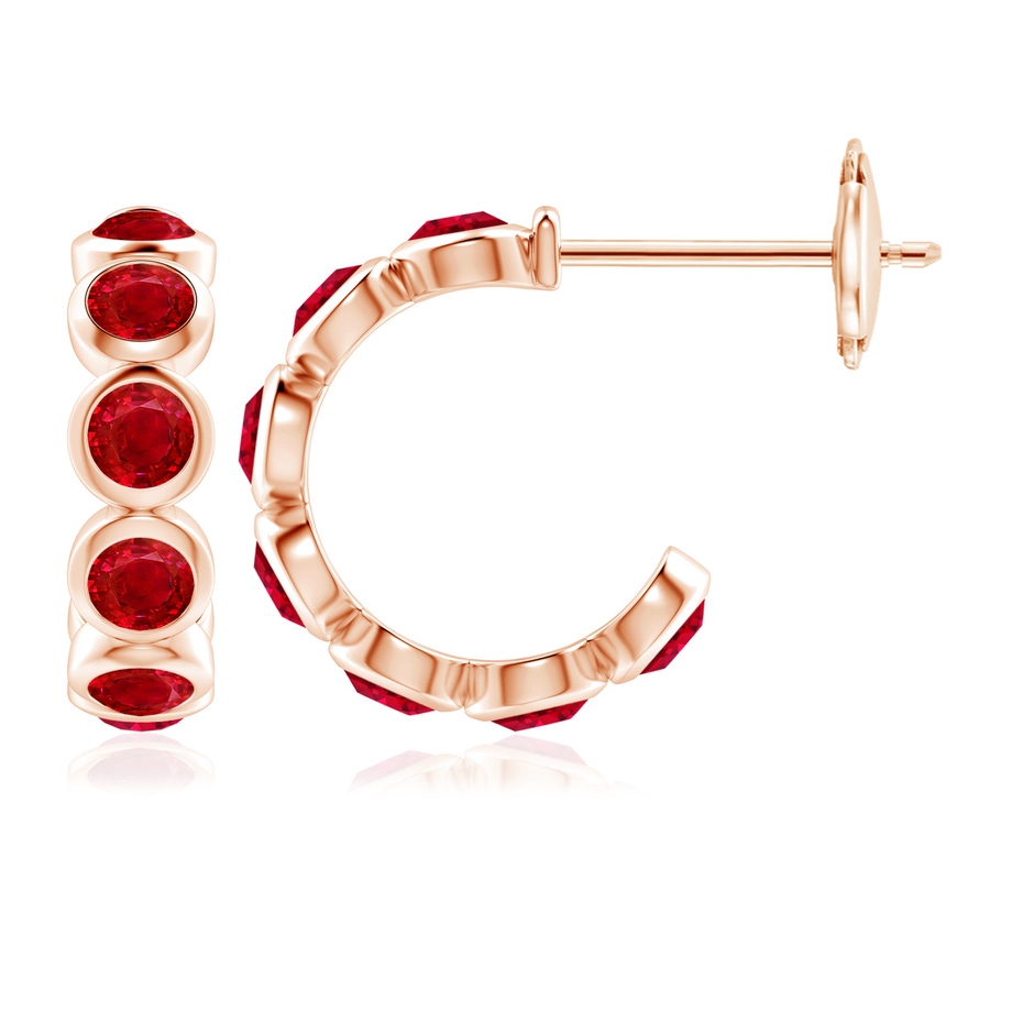 4mm AAA Bezel-Set Ruby Huggie Hoop Earrings in Rose Gold 