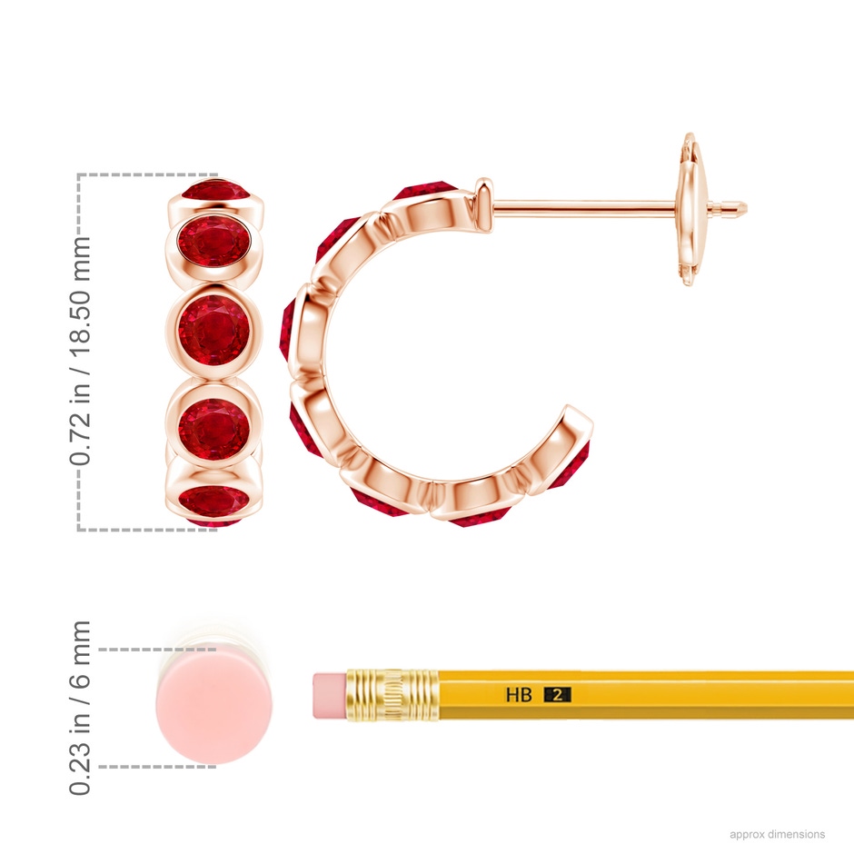 4mm AAA Bezel-Set Ruby Huggie Hoop Earrings in Rose Gold ruler