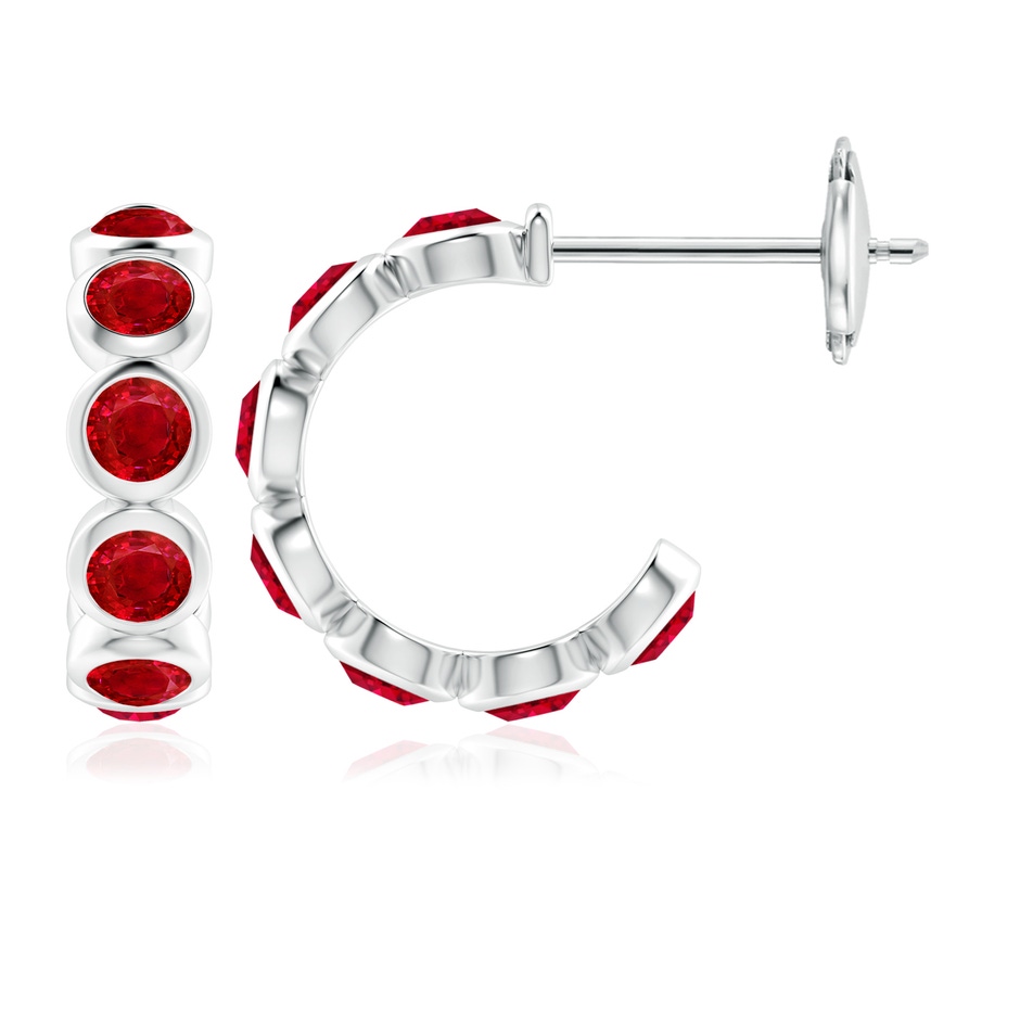 4mm AAA Bezel-Set Ruby Huggie Hoop Earrings in White Gold 