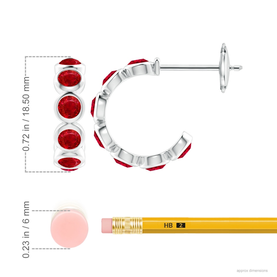 4mm AAA Bezel-Set Ruby Huggie Hoop Earrings in White Gold ruler