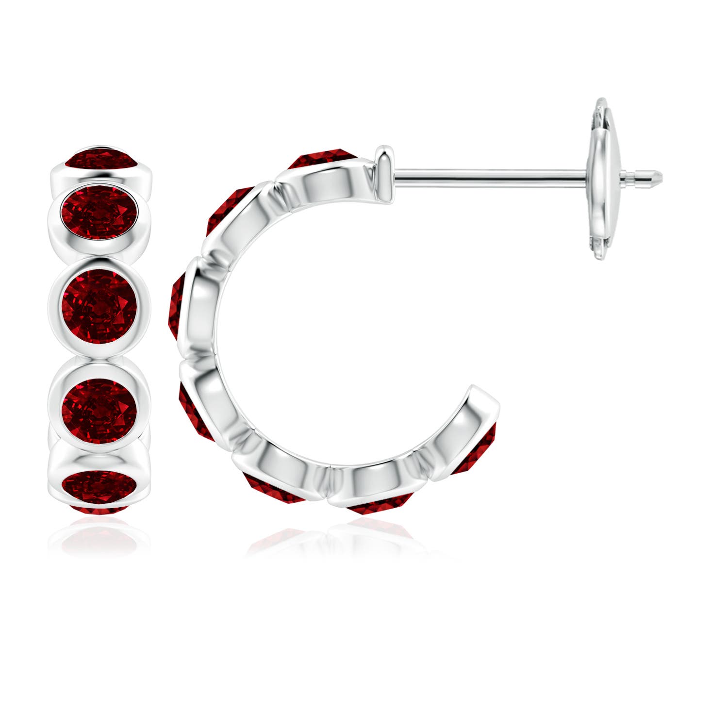 4mm AAAA Bezel-Set Ruby Huggie Hoop Earrings in White Gold