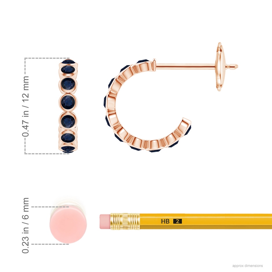 1.8mm A Bezel-Set Sapphire Huggie Hoop Earrings in Rose Gold ruler