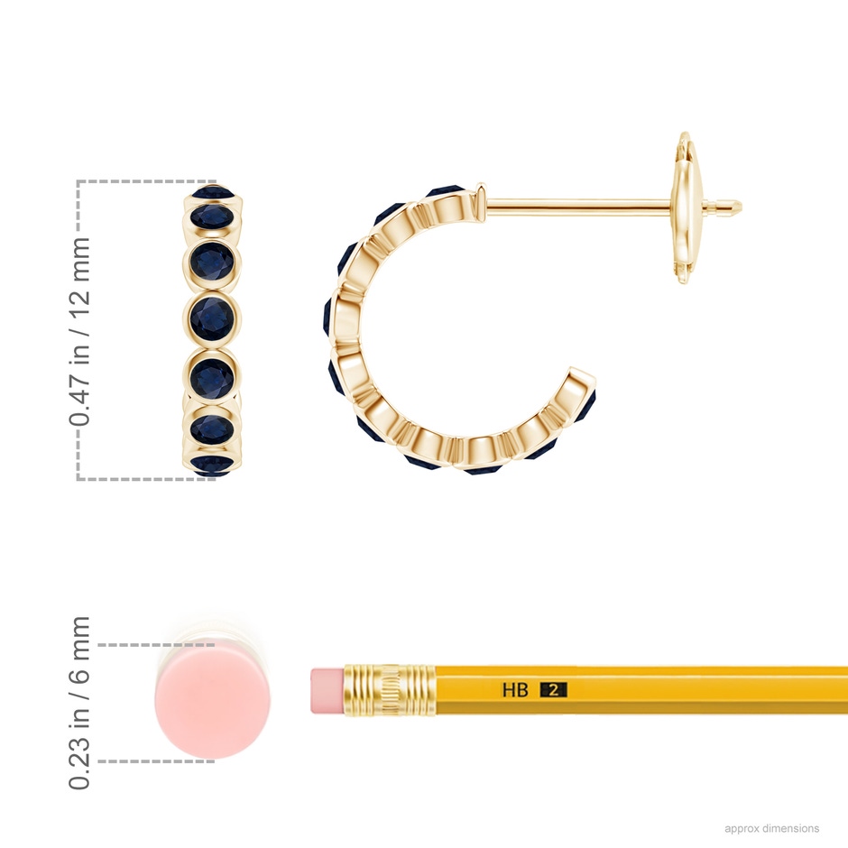 1.8mm A Bezel-Set Sapphire Huggie Hoop Earrings in Yellow Gold ruler