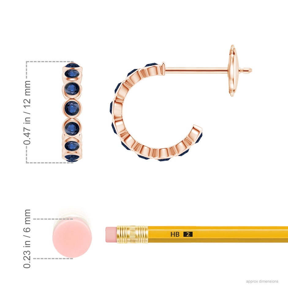 1.8mm AA Bezel-Set Sapphire Huggie Hoop Earrings in 18K Rose Gold ruler